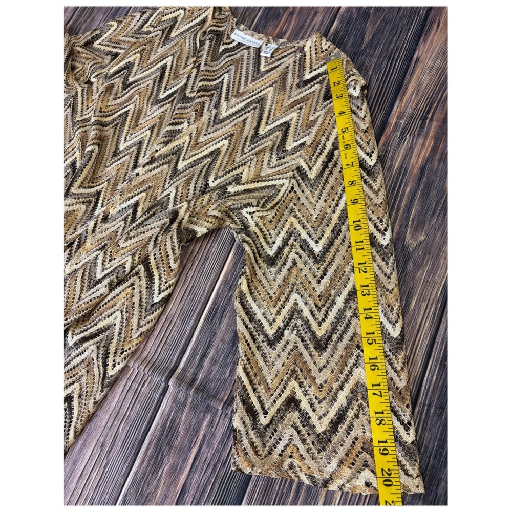 Susan Graver Knit Cardigan Womens XL Gold Brown Zig Zag Print Open Front - Picture 9 of 12